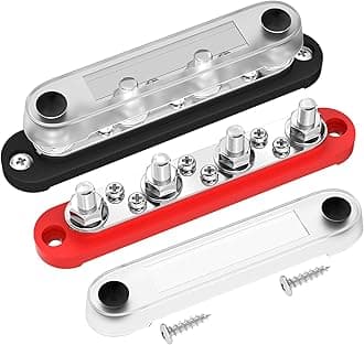 Bus Bar Terminal Block 4 x 5/16" (M8) Terminal Stud, 6 x #8 (M4) Screw Terminal Positive & Ground Power Distribution Block with Cover Marine Battery Bus Bar 12V - 48V for Automotive Car Boat