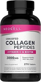 NeoCell Super Collagen Peptides + Vitamin C & Biotin, 3g Collagen Per Serving, Gluten Free, Promotes Healthy Hair, Beautiful Skin, and Nail Support, Dietary Supplement, 270 Tablets