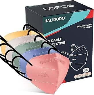 HALIDODO Individually Wrapped, 60 Packs KN95 Face Mask, 5-Ply Breathable Comfortable Safety Mask with Over 95% Filtering, Morandi Multi Color