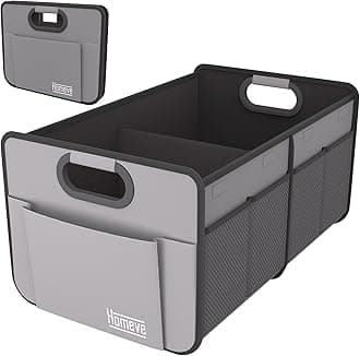 Homeve Car Trunk Organizer, Reinforced Handles, Collapsible Multi-Compartment Car Organizer, Foldable and Waterproof, 600D Oxford Polyester (Grey, 2 Compart-Small)
