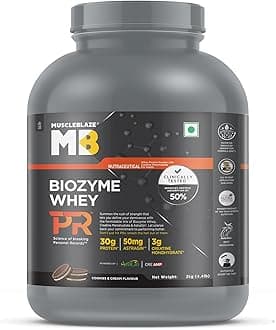 MuscleBlaze Biozyme Whey Protein PR Powder with 30g Protein, 3g Creatine Monohydrate & 50mg AstraGin (Cookies & Cream, 2kg / 4.4lbs) | Trustified Gold Certified