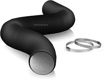 TerraBloom 4" Air Duct - 25 FT Long, Black Flexible Ducting with 2 Clamps, 4 Layer HVAC Ventilation Air Hose - Great for Grow Tents, Dyrer Rooms, House Vent Register Lines
