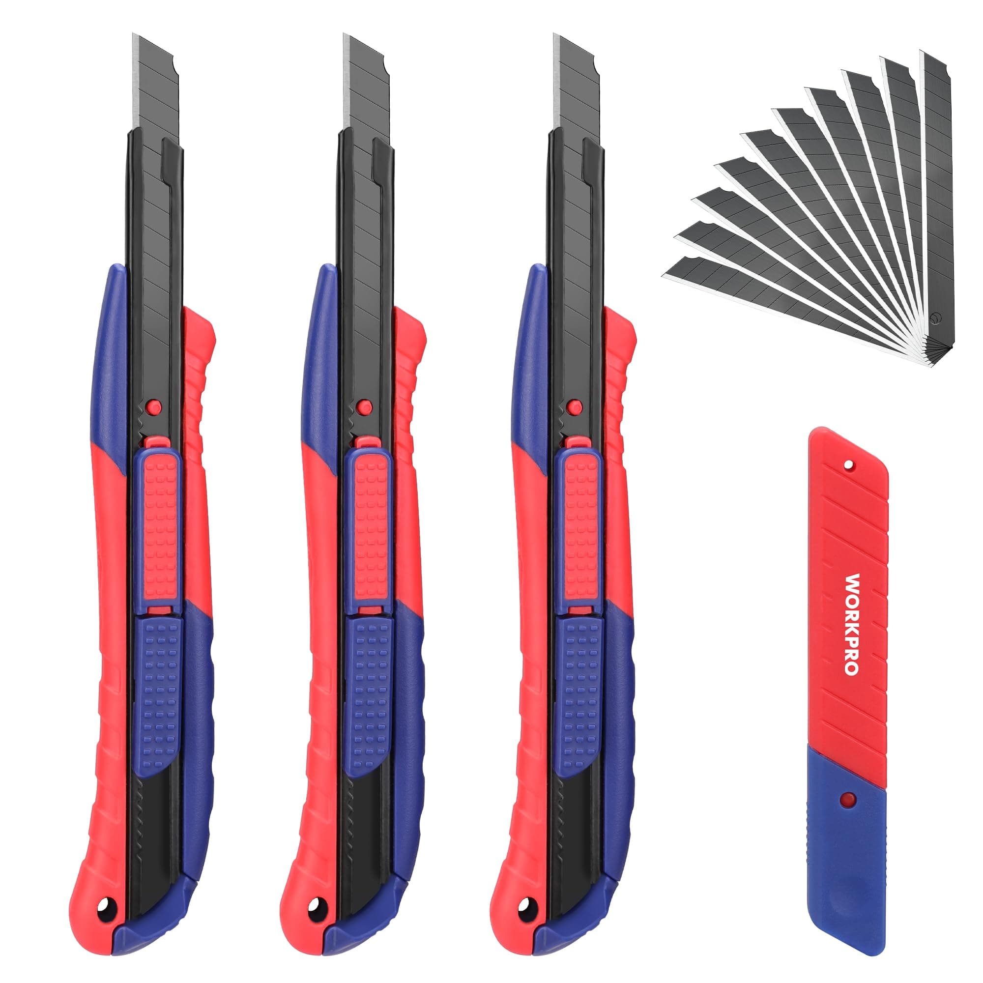 WORKPRO Cutter, Professional Cutter, 3 Pieces 9 mm, with 10 Extra Blades, a Great Choice to Gift, Suitable for Cutting Paper, Cardboard, Photos, Crafts