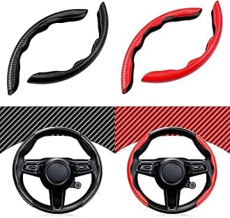 Cartist Steering Wheel Cover, Carbon Fiber Steering Wheel Cover, Wheel Cover for Men/Women, Anti-Slip, Durable, Universal for 99% Car (Black+Red)