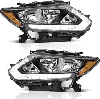 WEELMOTO Headlights Assembly Compatible with 2014 2015 2016 Nissan Rogue with LED DRL Strip Pair, Fits Factory Halogen Models Only (NO PROJECTOR)
