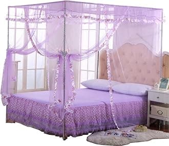 Mosquito Net for Bed - 4 Corner Canopy for Beds, Canopy Bed Curtains, Bed Canopy for Girls Kids Toddlers Crib, Bedroom Decor (Full Size, Purple)