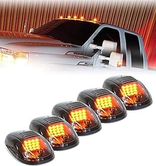 Black Smoked Lens 16 LEDs Cab Clearance Light 5 Pcs Roof Top Marker Running Lights Kit for Ford Dodge Ram Trucks SUV POV Pickup - Amber Yellow