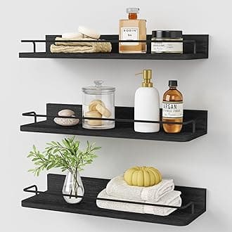 Forbena Black Floating Shelves for Wall, Bahtroom Wall Shelves Over Toilet, Rustic Hanging Shelf with Lip Rail for Bedroom Kitchen Office Living Room Picture Photo Decor, 17 Inch Long-Set of 3