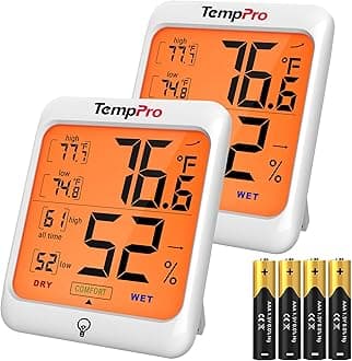 TempPro TP53 2 Pack Digital Hygrometer Indoor Thermometer for Home, Temperature Humidity Meter with Comfort Indicator & Max Min Records, Backlit Display Room Thermometer (Previously ThermoPro)