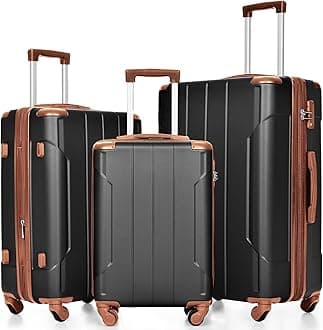 MeraxLuggage Set 3 Piece Expandable Lightweight Spinner Suitcase with Corner Guards, Gold, One_Size