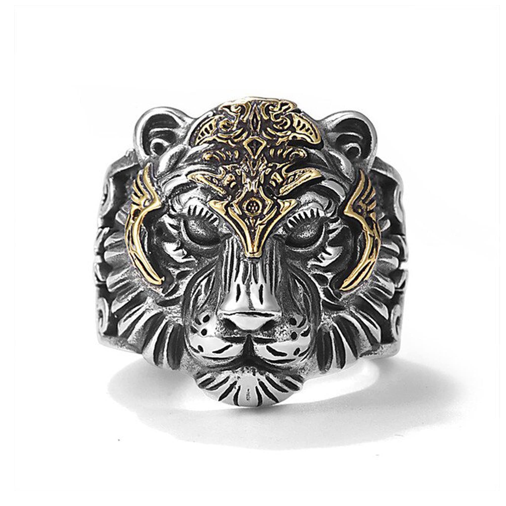 Charming Finger Ring For Men Silver King Lion Silver Plated Adjustable Stylish Silver Ring For Men Boys Girls Stainless Steel Dude Evil Eye Chain Rings for Men Boys Jewellery Love Gifts