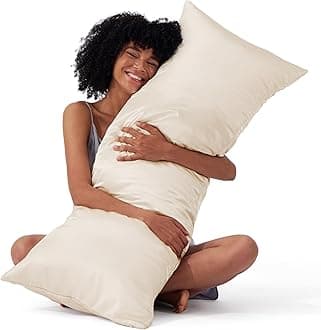 Bedsure Satin Body Pillow Cover with Zipper, Similar to Silk Body Pillow Pillowcase, Soft & Breathable Long Pillow Case, Cooling & Silky Long Pillowcase for Hair and Skin, Gifts, Beige, 20x54 Inches