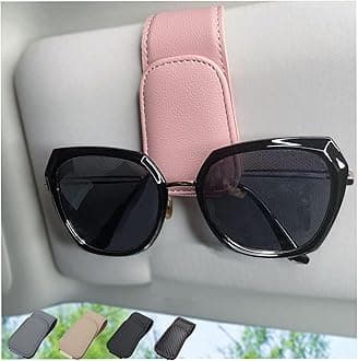 Magnetic Leather Sunglass Holder for Car, Sunglasses Clip for Car Visor, Auto Interior Accessories Universal for Different Size Eyeglasses(Pink)