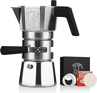 GYKF0540 100ML Stovetop Espresso Maker Double Valve Espresso Coffee Pot Constant Temperature Moka Pot Coffee Accessories Italian Coffee Macine for Home (Silver)