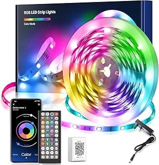 Nexillumi 10m LED Strip Lights, RGB Music Sync Colour Changing Lights,Remote Control and Application Controlled Strip Lights,Suitable for Bedroom,Living Room,Party,Flexible Home Decoration
