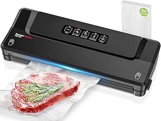 [Updated 2025] Bonsenkitchen Vacuum Sealer Machine + 5 Vacuum Bags, Fast-Compact/Multi-Functional Food Vacuum Sealer with External Vacuum System, Black