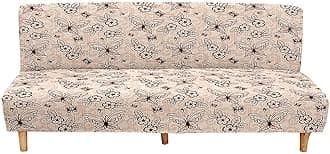 Mateju Armless Sofa Bed Cover, Butterfly Pattern Folding Sofa Bed without Armrests, Non Slip Stretch Futon Slipcover Protector for 2-3 Seater, Washable Couch Bed Slipcovers (beige,190-230cm)