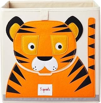 3 Sprouts Toy Storage Cube - 13 inch Kids Cube Storage Box - Collapsible Fabric Organiser Bin for for Nursery, Children’s Room, Kids Playroom, Tiger