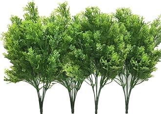 CATTREEArtificial Shrubs Bushes, Plastic Fern Leaves Simulation Faux Grass Realistic Fake Plants Wedding Indoor Outdoor Home Garden Verandah Kitchen Table Centerpieces Arrangements Decoration 4 pcs
