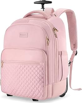 Rolling Backpack Carry On Luggage For Adults With Wheels, 40L Wheeled Backpack For Women, Travel Roller Backpack, Rolling Bag, Pink