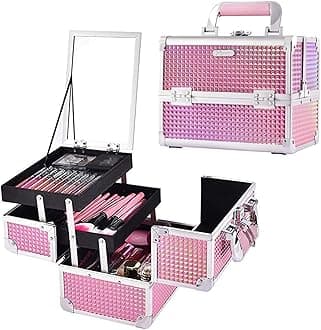 Makeup Train Case Makeup Case Organizer Portable Cosmetic Box Storage with 2 Trays Mirror Locking Make Up Travel Case for Nail Kits Cosmetics Craft Traveling Makeup Box Mermaid Pink