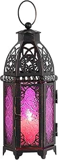 NEEDOMO 11'' Moroccan Lanterns Decorative Indoor & Outdoor, Vintage Christmas Candle Holder, Metal Lanterns Decorative, Table, Patio, Porch, Shelf, Christmas Spring Halloween Home Decor (Purple)