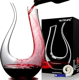NUTRIUPS U Shaped Wine Decanter, 1.5L Hand Blown Glass Wine Decanter with Brush, Lead-Free