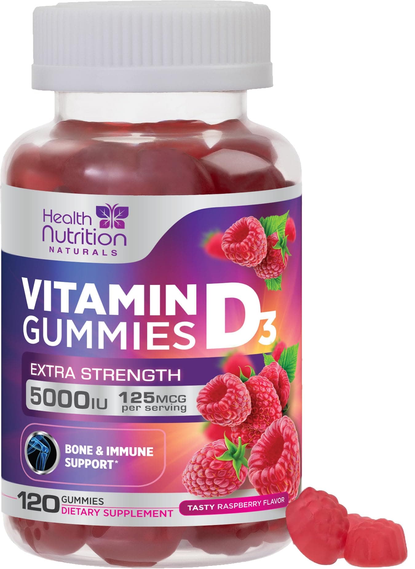 - Vitamin D3 Gummies 125 mcg (5000 IU) Per Serving - 3X Strength Immune Support & Bone Support, Vitamin D Gummy Dietary Supplement, Nature's Berry D Vitamin Supplement, Raspberry Flavored - 120 Gummies