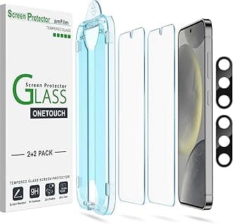 amFilm Auto-Alignment OneTouch for Samsung Galaxy S24 6.2" Screen Protector + Camera Lens Protector,Tempered Glass,30 Seconds Installation, Case Friendly , Bubble Free , Anti-Scratch [2+2 Pack]