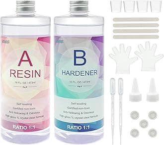 Epoxy Resin, Demorex Resin Kit Crystal Clear-Not Yellowing and No Bubble Self Leveling Easy Mix 1:1 Casting & Coating for DIY Jewelry Making, Art Crafts, Wood & Resin Molds (32oz)