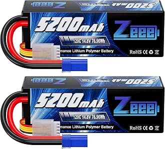 Zeee 4S Lipo Battery 5200mAh 14.8V 120C Hard Case Battery with EC5 Plug for RC Buggy Truggy 1/10 Scale Racing Truck Crawler Monster RC Car Boat(2 Pack)