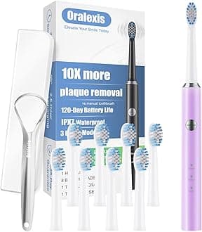 Electric Toothbrush for Adults and Kids, with Tongue Scraper and 8 Brush Heads, One Fast Charge Last 120 Days, 40000 VPM Deep Clean, Sonic Travel Toothbrush - Purple