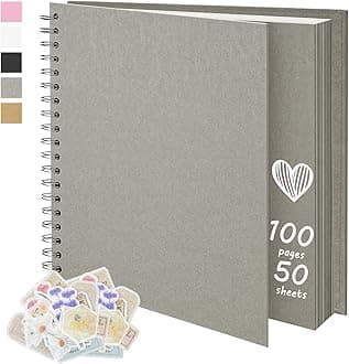 10X10 Inch DIY Scrapbook Photo Album, Kraft Blank Paper Scrap Book 100 Pages Memory Book for Wedding Family, Light Gray