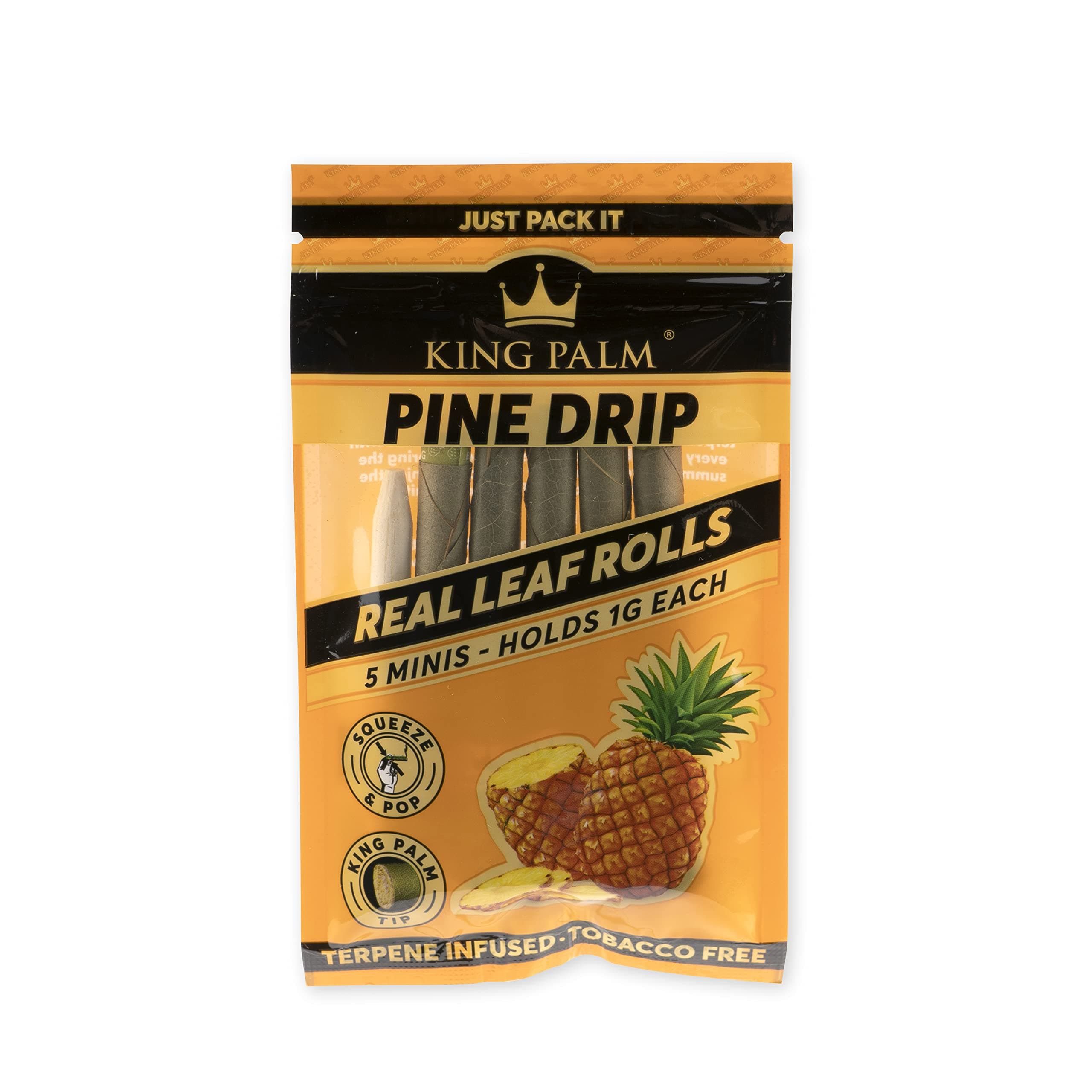 KING PALM5 Pineapple Drip Flavoured Mini Size Cones - Squeeze & Pop Pre Rolls - 1 Pack - Organic Flavored Pre Rolled Cones - King Palm Flavoured Cones