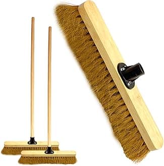 LSC 18” Broom Indoor Outdoor Soft Broom Sweeping Brush with Wooden Handle Natural Coco Bristles Floor Brush with Soft Bristles for Room (PACK OF 2)