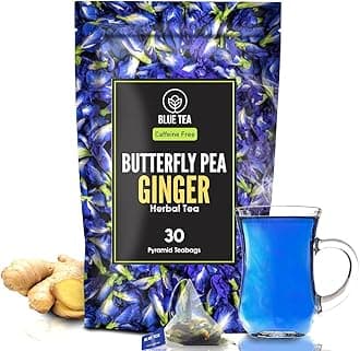 - Butterfly Pea Flower Ginger Tea - 30 Tea Bags - Plant Based | Aparajita - Shankhpushpi | Flower Based - Herbal Tea - Caffeine Free - Detox Tea - Non Bitter - Non-GMO | Premium Zipper Pack