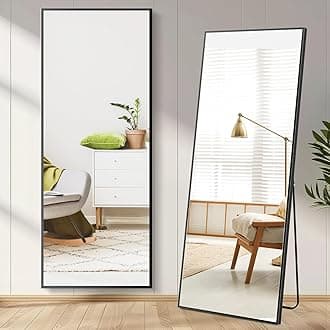 DUMOS Full Length Mirror 65"x21" Full Body Floor Mirror for Bedroom or Cloakroom, Can Stand Alone, Hang or Lean Against Wall, Tall Wall Mirror with Stand and Sleek Aluminum Alloy Thin Frame