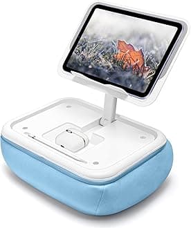 Lap Beanbag Kindle Pillow Stand with Silicone Pad,Angle Adjustable ipad Holder for Bed,Tablet Pillow with Removable Base,Soft Cushion Pillow Stand Compatible with 4.7-13" Kindle,Phone,Tablet,Blue
