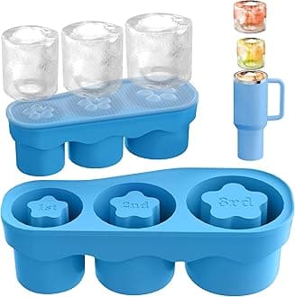 Coomee Ice Cube Tray for Tumbler Cup 20-40 Oz, 3 Sizes Silicone Cylinder Ice Mold with Lid for Freezer, Easy Fill and Release Ice Cube Maker for Drinks, Coffee, Whiskey, Cocktail (Blue)