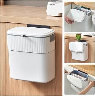 ELPHECO Hanging Small Waste Bin with Lid for Kitchen Cabinet Door, 2.5 Gallon Kitchen Compost Bin for Under Sink, Plastic Wall-Mounted Waste Bin