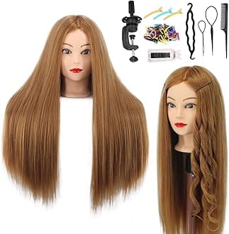 Mannequin Head Human Hair, 80% Real Hair 26-28" Cosmetology Mannequin Head Hair Styling Hairdressing Practice Training Doll Heads with Clamp Holder and Tools (#27 Light Brown)