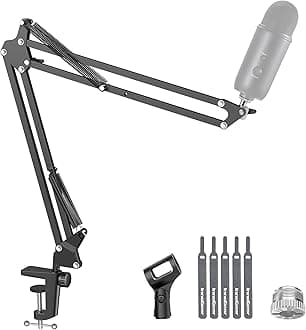 Boom Arm Microphone Mic Stand for Blue Yeti HyperX QuadCast SoloCast Snowball Fifine Shure SM7B and Other Mic, Black