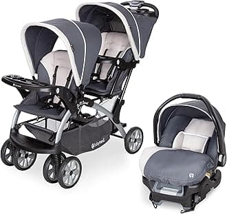 Infant and Toddler Double Stroller & Car Seat Combo, 2 Pc Set, Magnolia - Portable and Lightweight Stroller Duo and Car Seat Travel System Tandem