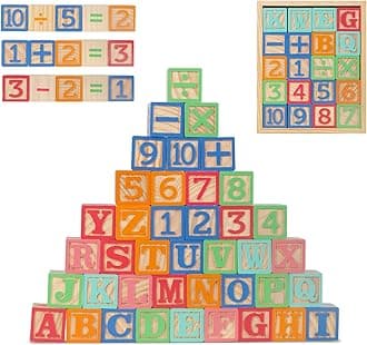 Joqutoys ABC Wooden Building Blocks for Toddlers 3 Large, 40 PCS Alphabet & Number Stacking Blocks with Storage Tray, Montessori Educational Learning Toys for Boys Girls Kids Gifts 1.65"