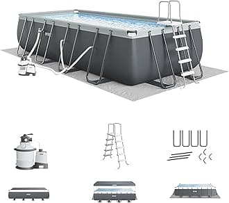 INTEX Ultra XTR 24 ft x 12 ft 52 in Above Ground Pool Set, Rectangular Swimming Pool with Steel Frame, 2100 GPH Sand Filter Pump, Ladder, Cover, & Ground Cloth