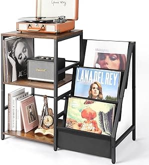 Bikoney Record Player Stand, Turntable Stand with 3-Tier Vinyl Record Storage, Record Player Table Holds Up to 200 Albums, End Table for Vinyl Records, Vinyl Record Holder Cabinet for Living Room