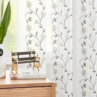 jinchan Floral Embroidered Sheer Curtains for Living Room Drapes Semi Sheer Curtains for Bedroom Embroidery Curtain Panels Blue Rod Pocket 63 inches Long 2 Panels