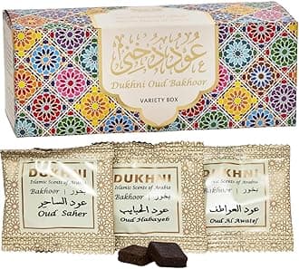 Dukhni Wood Bakhoor - Variety Sample Set Maamoul Bakhoor 30 Count | Exotic Bakhoor Burners for Home, Electric or Charcoal Burners | Perfect Variety Box for Namaaz, Meditation, Chanting, and Peace
