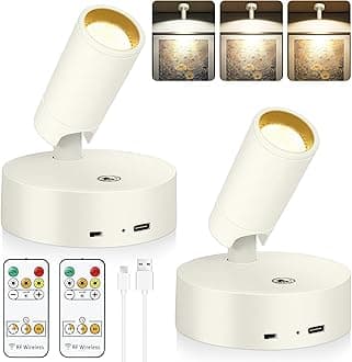 Led Spotlight Battery Operated, Wireless Spot Light for Painting Art Display on Wall with Remote, Indoor Uplight for Tree Plants, Dimmable Accent Light for Painting Frame Portrait Gallery -Ivory White