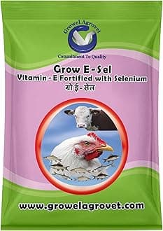 Growel Agrovet Grow E-Sel : Vitamin E, Selenium,Vitamin C, And Biotin, For Poultry, Cattle, Horses, Pigs, Goats, Sheep, Pigeons, And Birds 200 Gm.